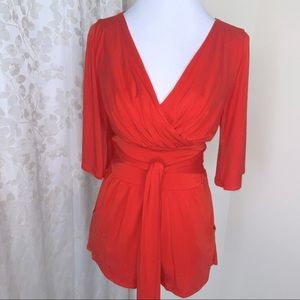 Bebe Fully Lined Orange Bell Sleeve Romper Size XS